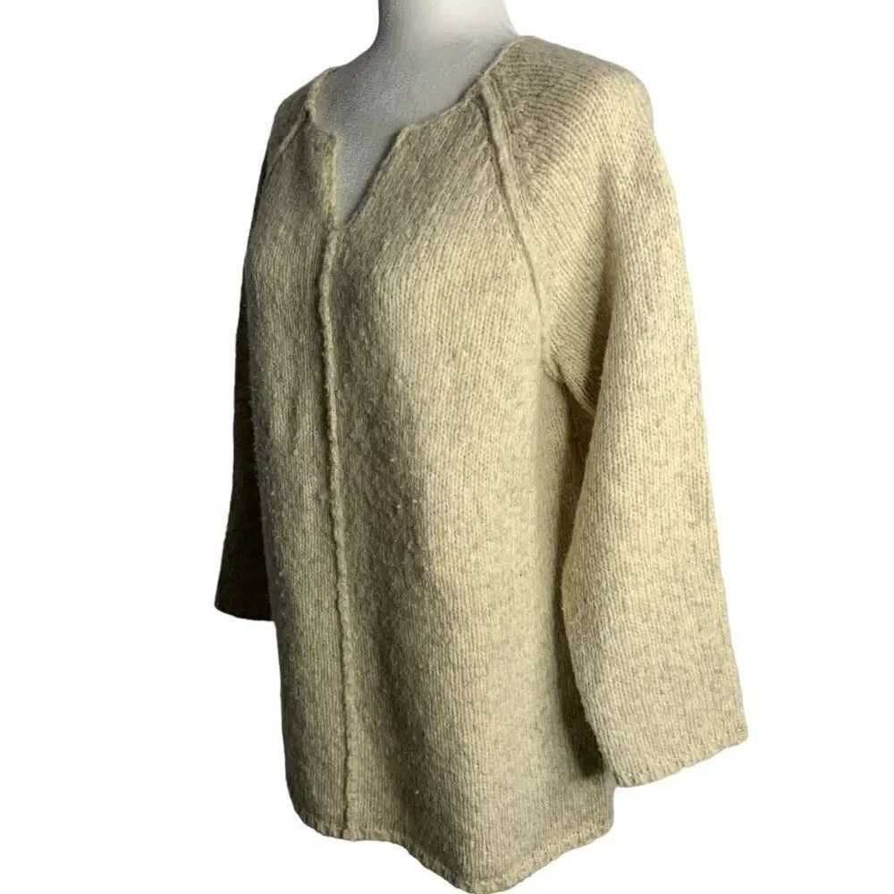 Vintage 90s DKNY Wool Chunky Knit Sweater S Beige Pullover V Neck Raglan Sleeves - Picture 3 of 6